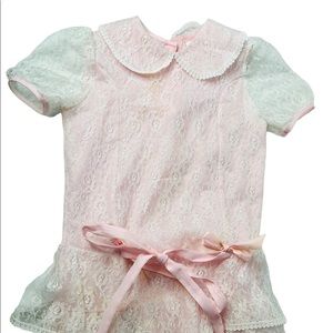 Winnie The Pooh Girls Pink Floral Full Circle Lace Dress USA Vintage 6X Puff